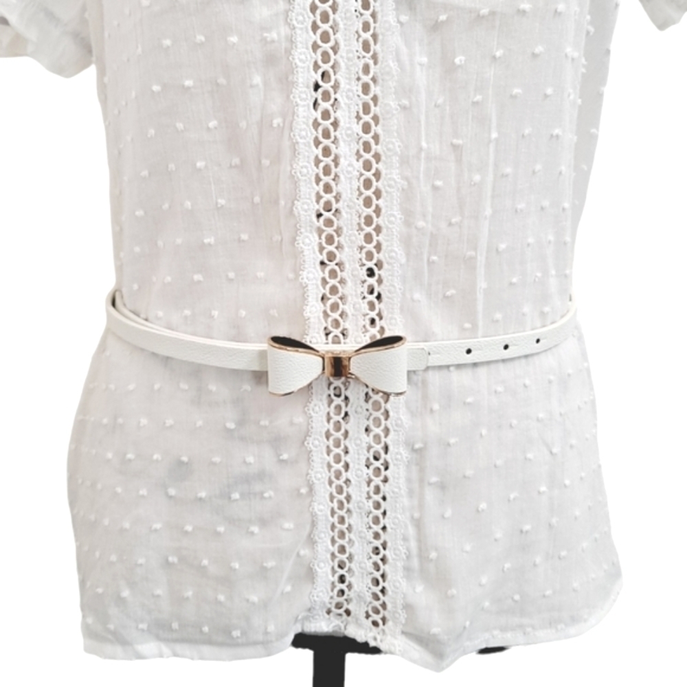 Bow tie skinny waist belt White faux leather evening Formal for plus size - Picture 4 of 12